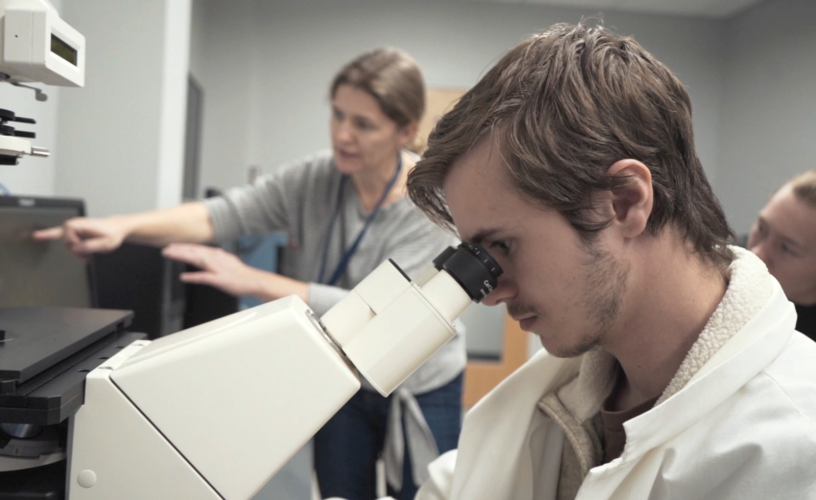 Student using microscope