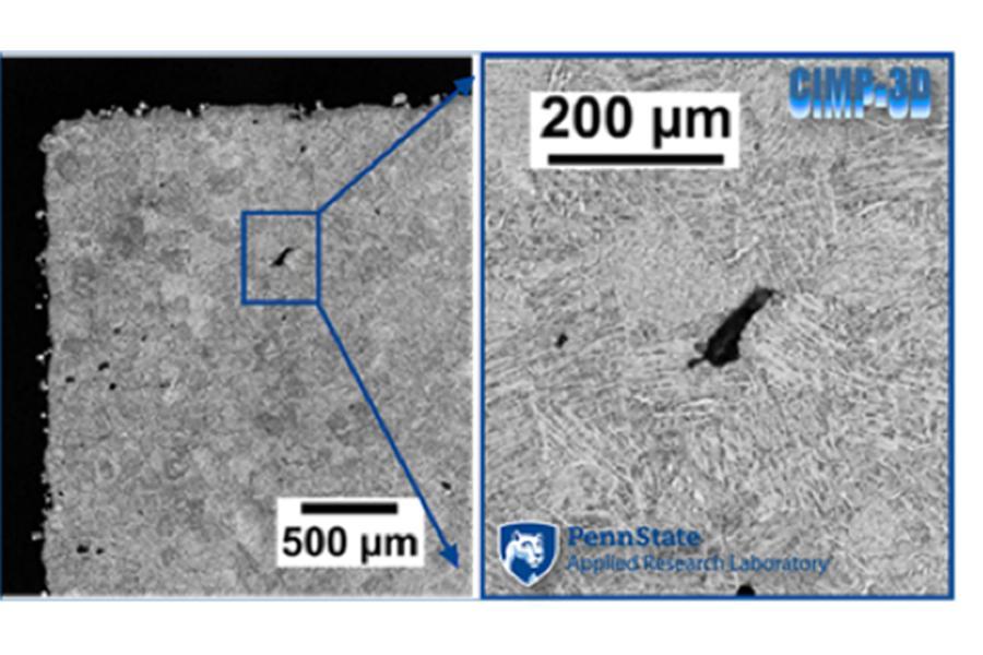 An example of a stochastic flaw observed in Ti-6Al-4V PBFAM builds after HIP.   Image: Applied Research Laboratory